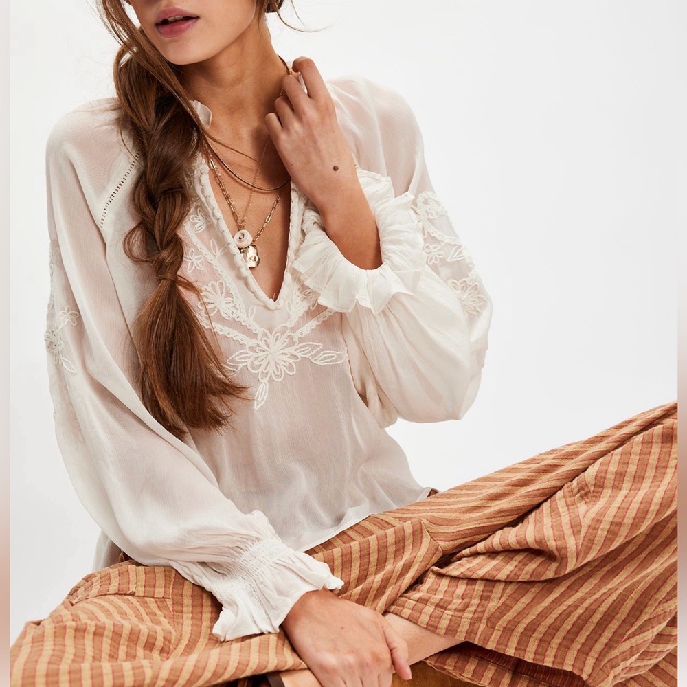 Free People Bali Dragon Blouse Ivory